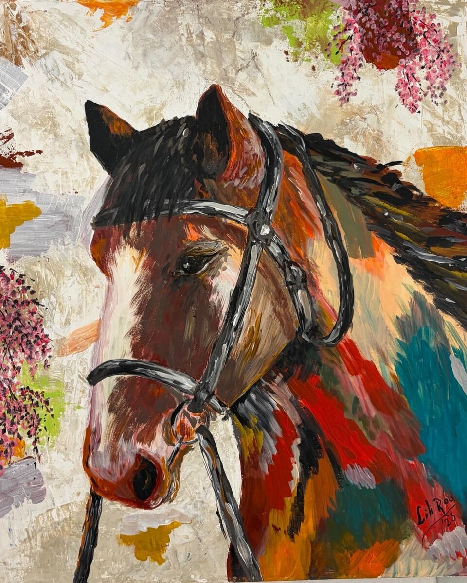 Retrato de un caballo con riendas