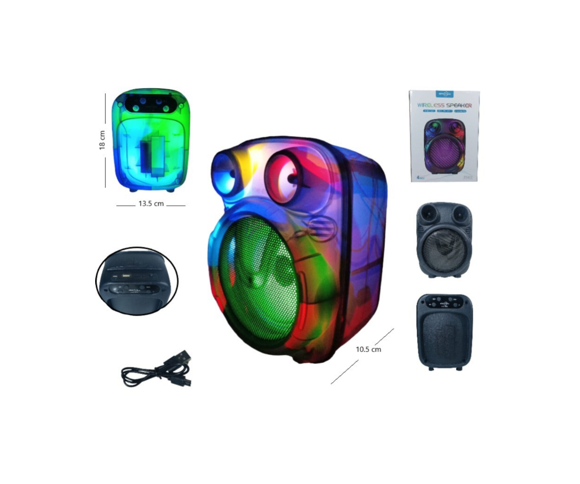 PARLANTE 4 PLG CON LUZ BT FM MP3