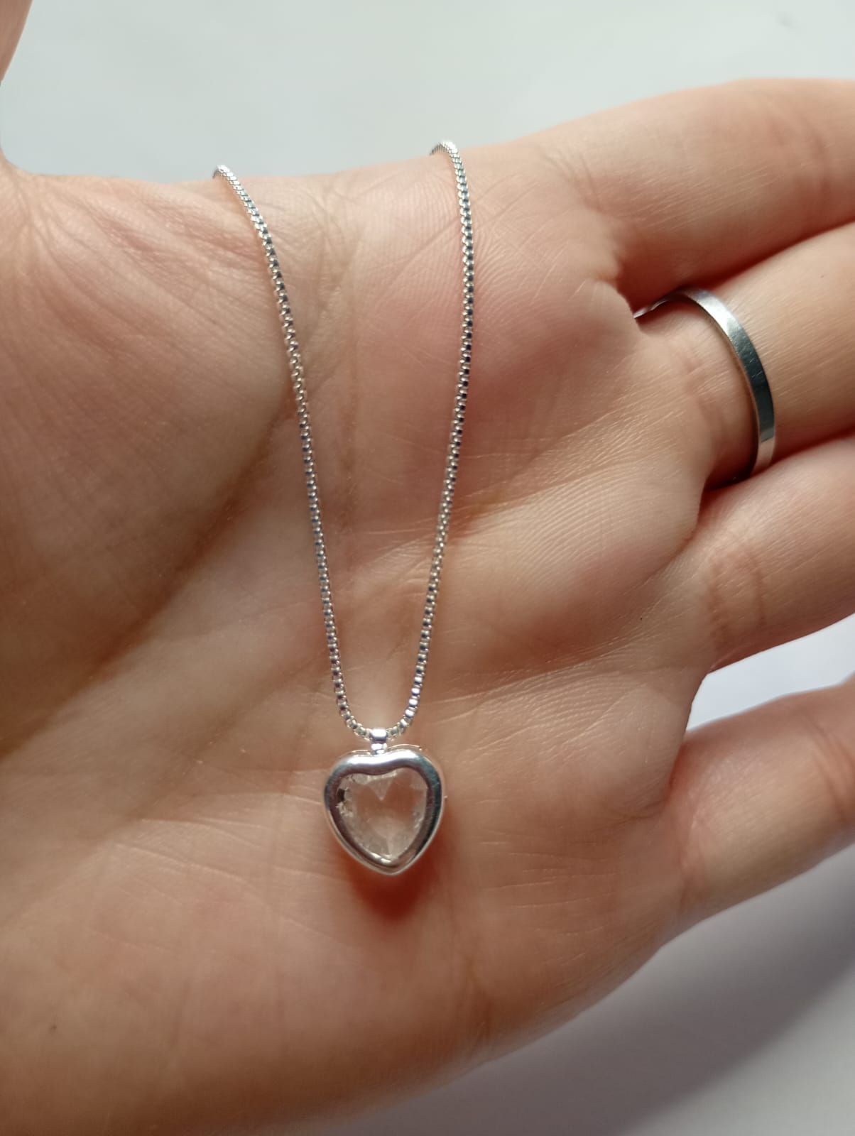 Conjunto plata laminada corazón cristal