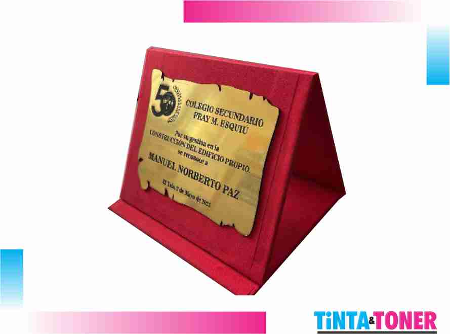 MOD 101 - RECONOCIMIENTO TIPO LIBRO / TRIPTICO CON BICAPA ORO / PLATA - 13 X 17 CM