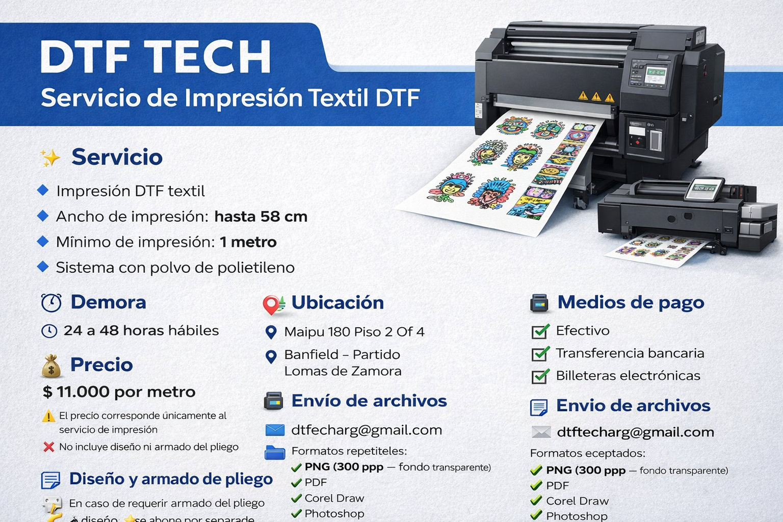 🖨️ DTF TECH – Servicio de Impresión Textil DTF