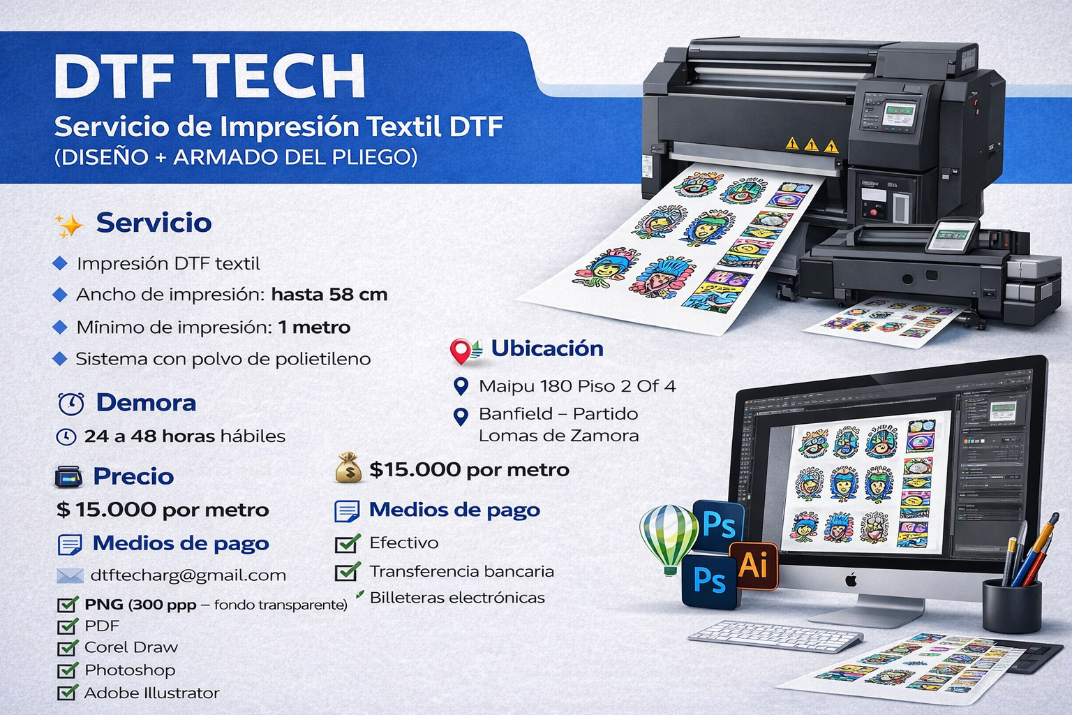 Impresión DTF Textil + Diseño y Armado de Pliego