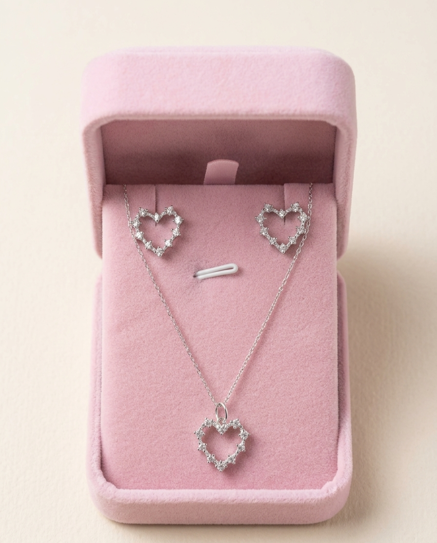 Conjunto cadena y dije corazon calado