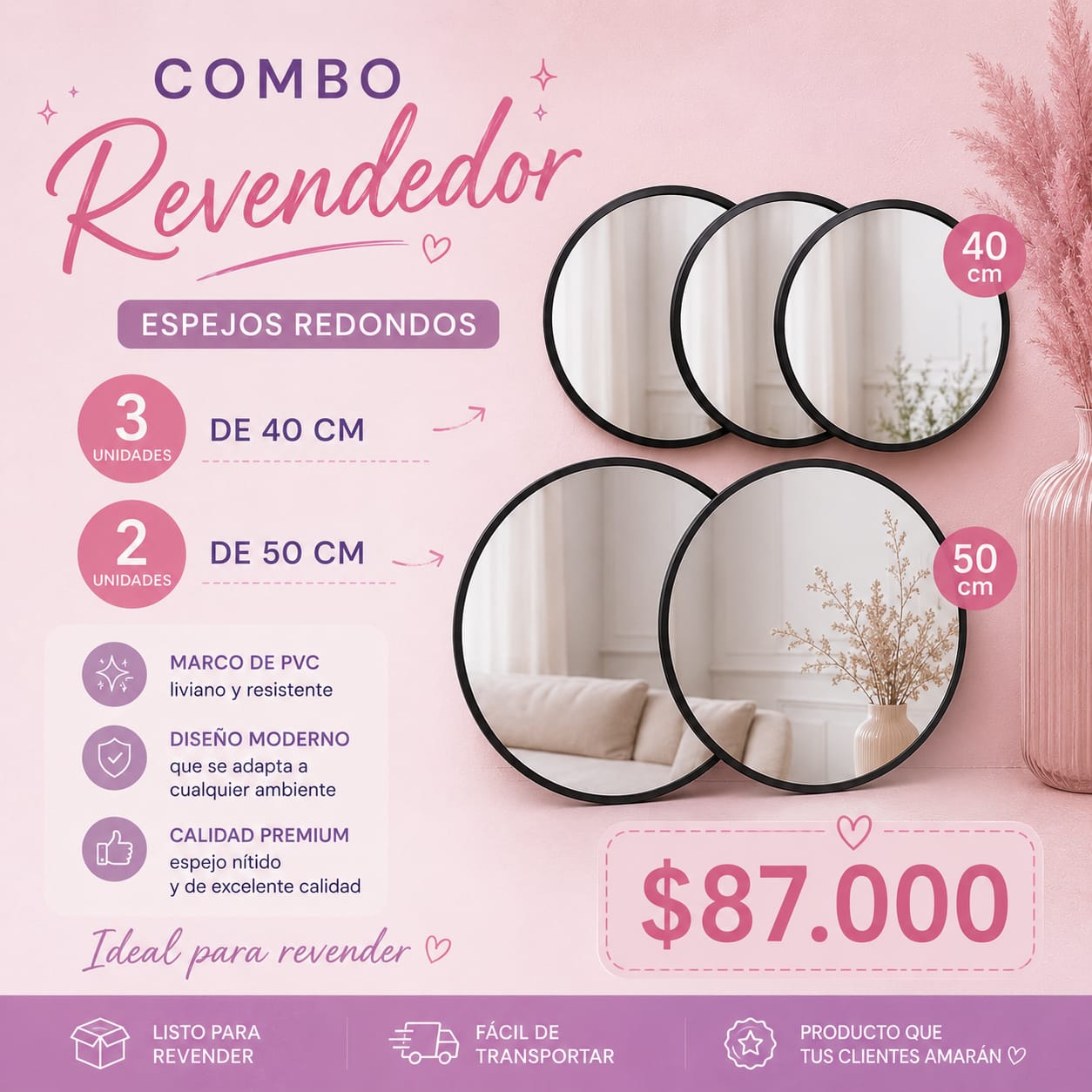 Combo Revendedor: 3 Redondos 40cm + 2 Redondos 50cm