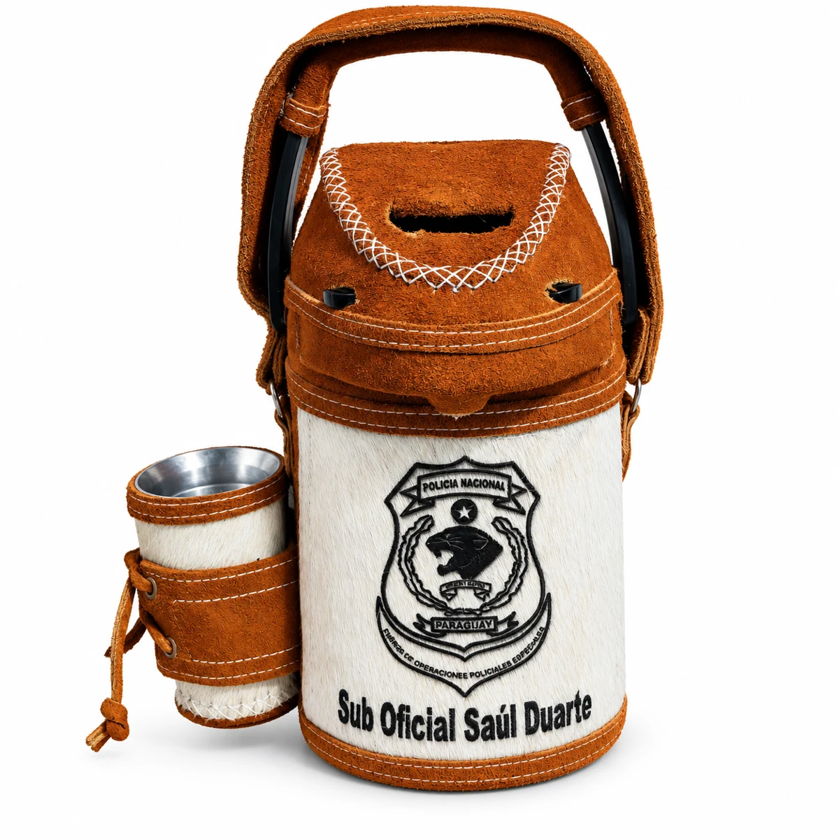 Termo personalizado marrón y blanco