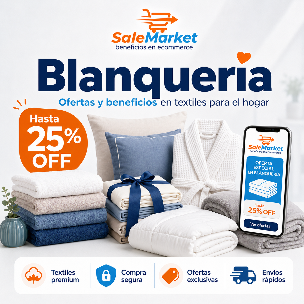 Ofertas en sábanas, acolchados, toallas, frazadas, mantelería y textiles para el hogar.